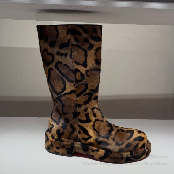 Men Shoes 2026 - Brown Suede Leopard Print Mid Calf