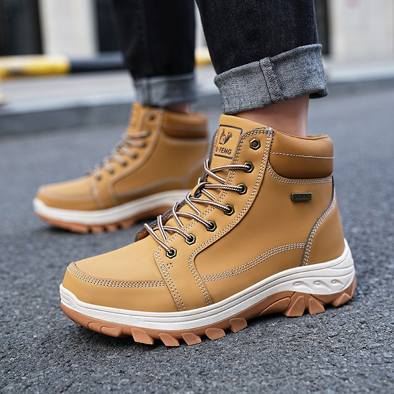 Men Boots Winter Outdoor Walki - Men'S Shoes Yellow And Black ulasan dan harga