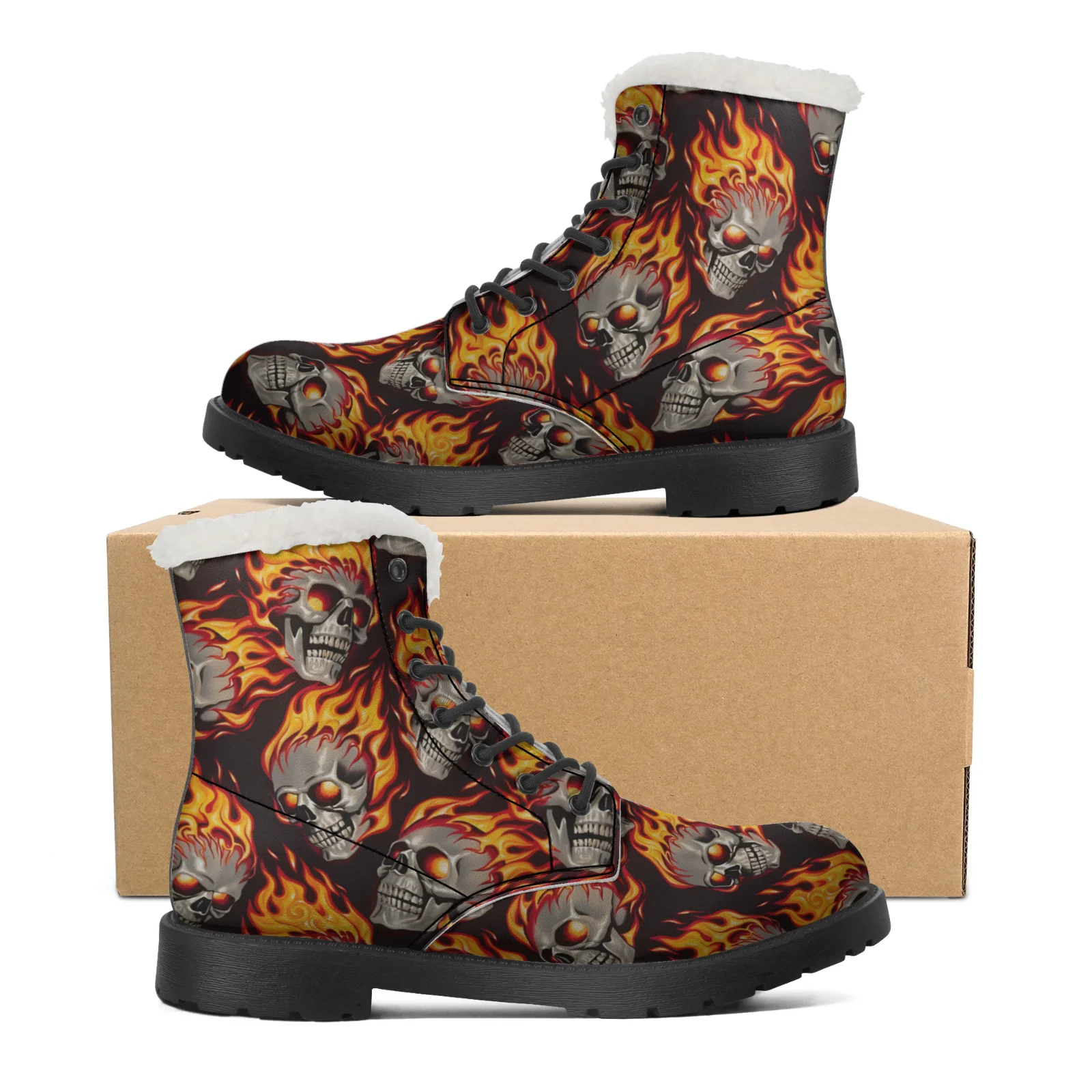 Fire Skull Patterns Snow Boots - Men Shoes Eu To Us Size ulasan dan harga
