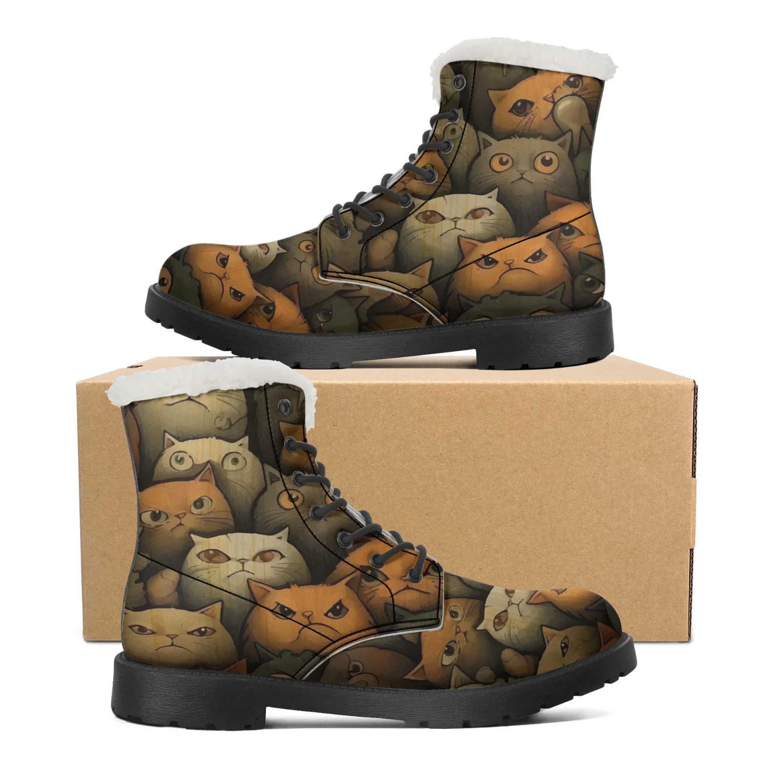 Cute Cats Prints Plush Snow Bo - Men Shoes Eu To Us Size ulasan dan harga
