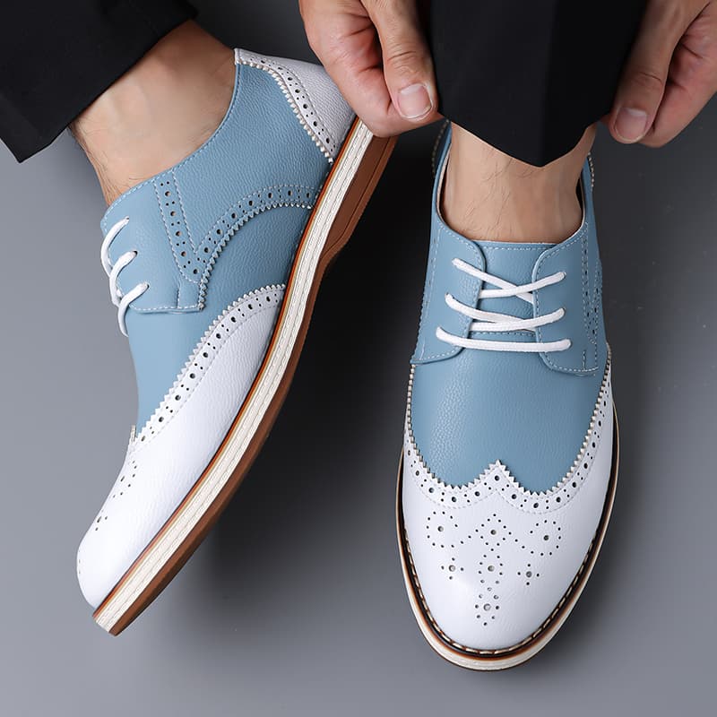 Mens White Blue Two Tone Brogu - Men'S Shoes Hush Puppies ulasan dan harga