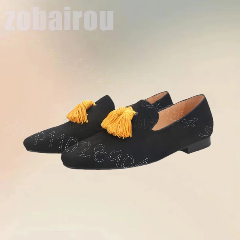 Yellow Tassels Decor Black Sue - Men'S Shoes Yellow And Black ulasan dan harga