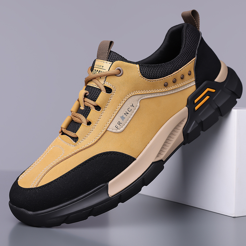 Men  Leather Casual Sneakers S - Men'S Shoes Yellow And Black ulasan dan harga