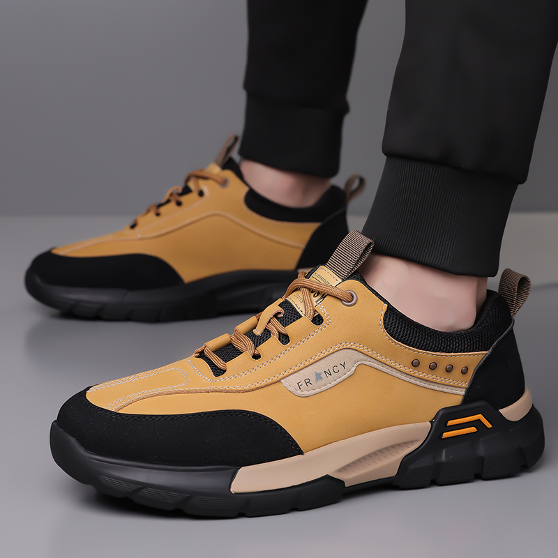 Men  Leather Casual Sneakers S - Men'S Shoes Yellow And Black ulasan dan harga